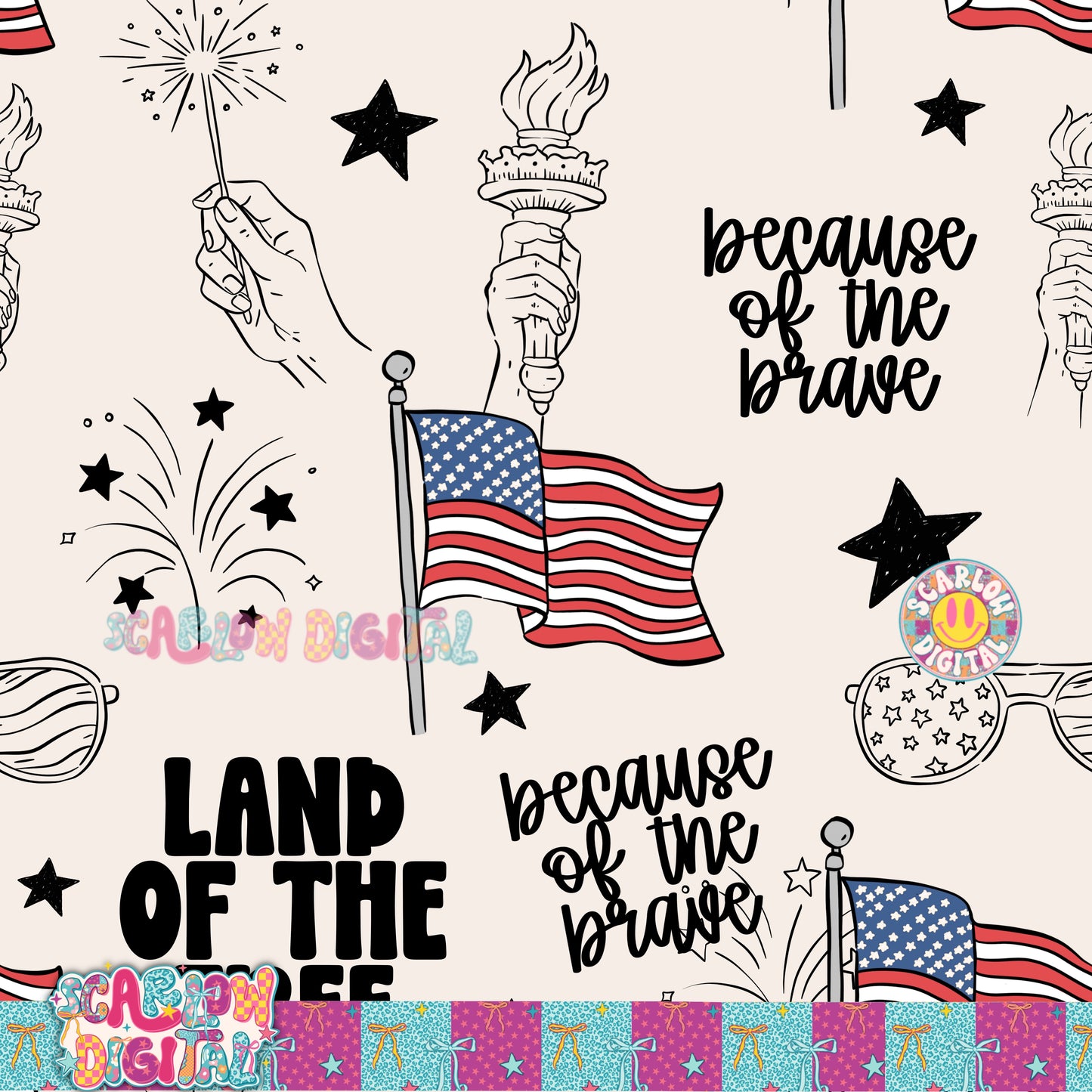 Land of the Free Because of the Brave Seamless Pattern Digital Design