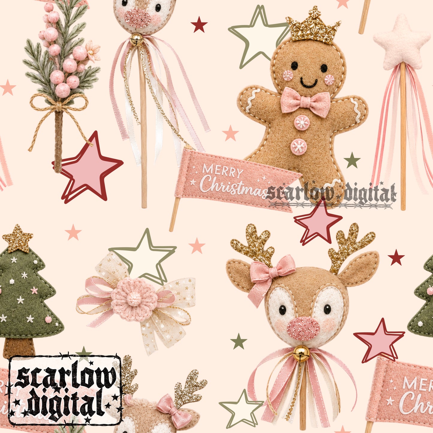 Christmas Wands Seamless Pattern Digital Design