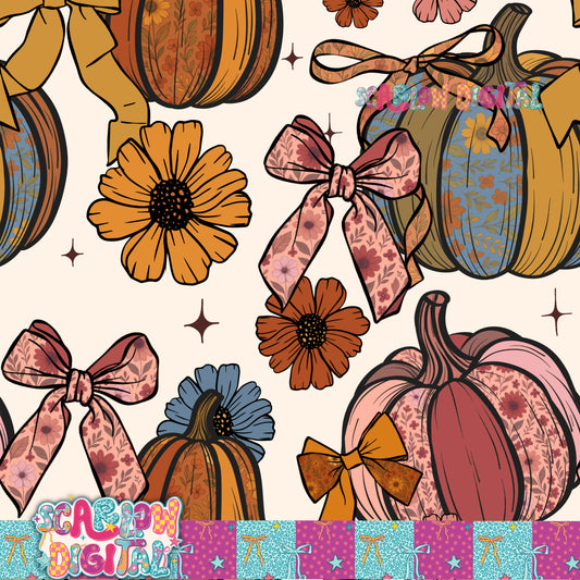 Pumpkins and Flowers Seamless Pattern Digital Design