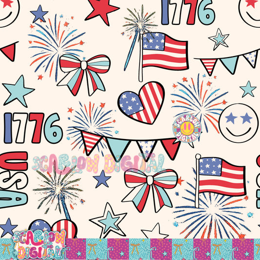 Patriotic Seamless Pattern Digital Design