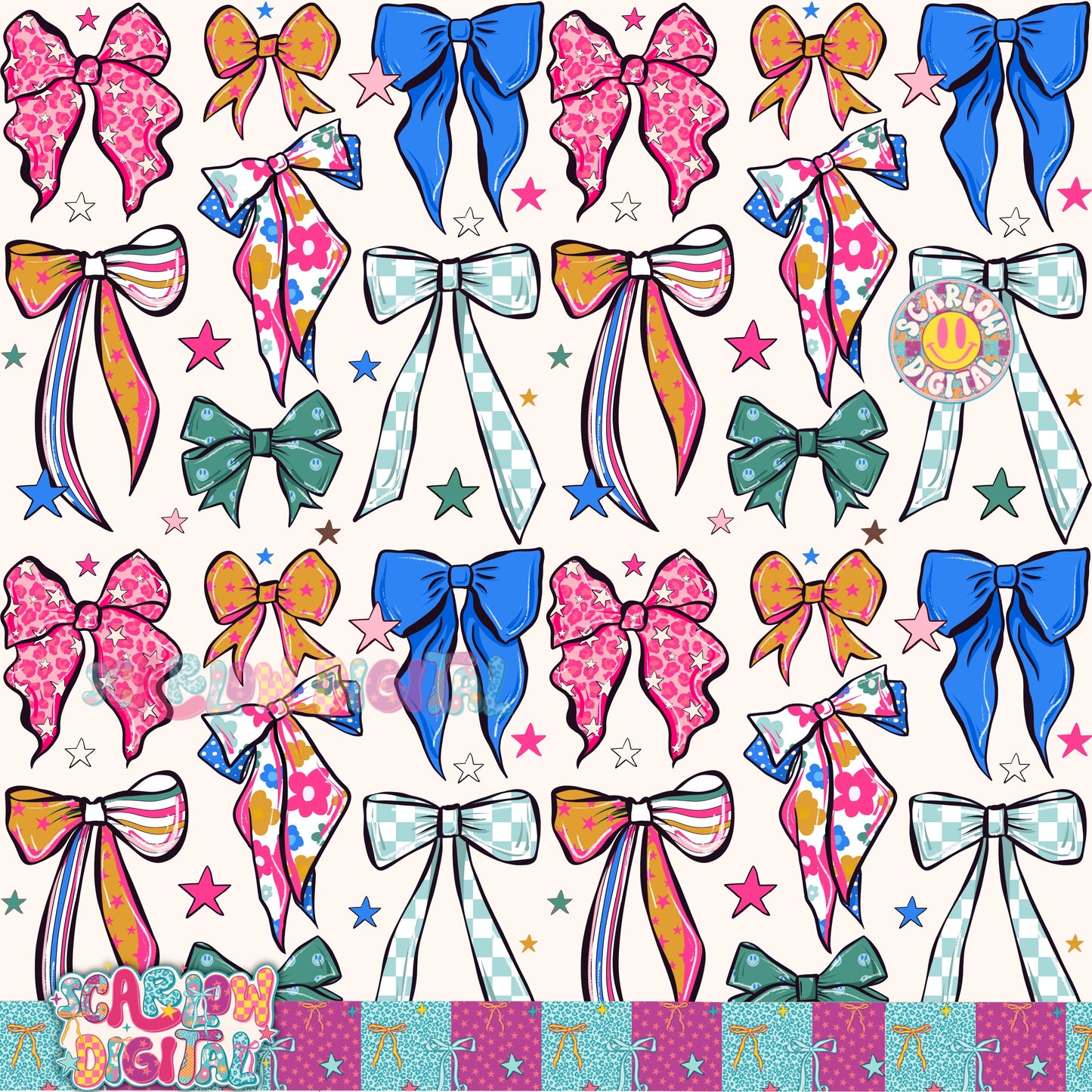 Retro Bows Seamless Pattern Digital Design