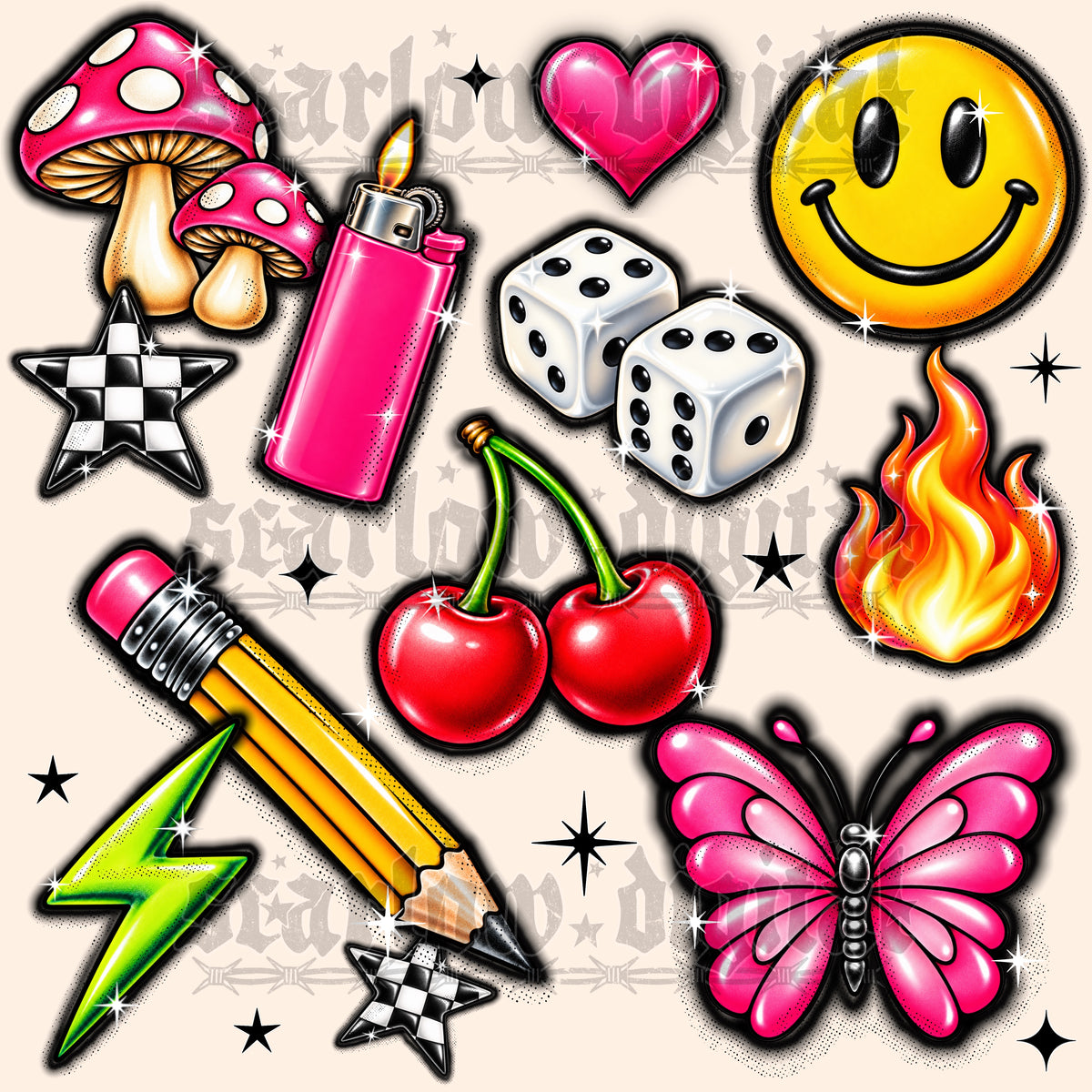 Airbrushed Clipart with Backgrounds Digital Design