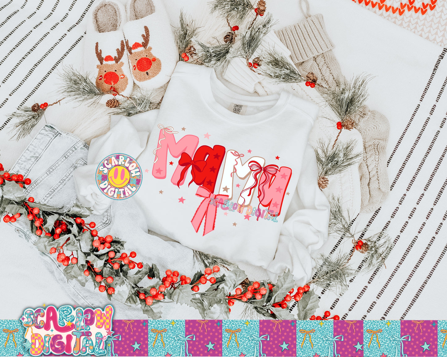 Mama Christmas Bow PNG Digital Design