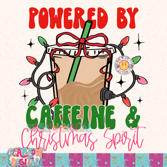 Powered by Caffeine and Christmas Spirit PNG Digital Design