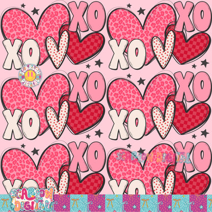 Xoxo and Hearts Seamless Pattern Digital Design
