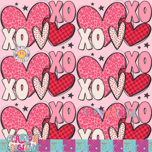 Xoxo and Hearts Seamless Pattern Digital Design