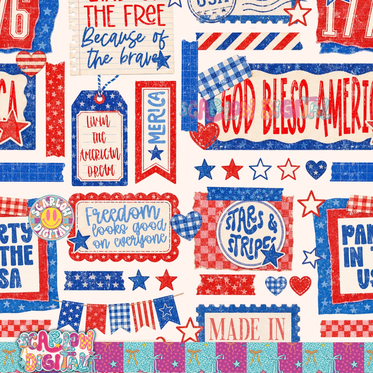 July 4th Seamless Pattern Digital Design