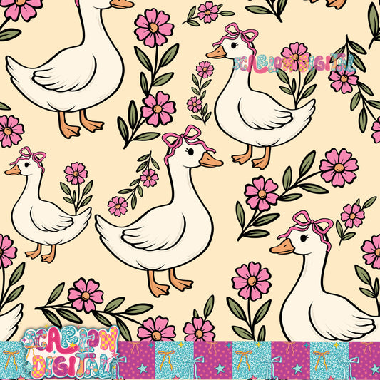 Floral Goose Seamless Pattern Digital Design