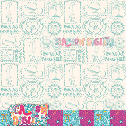 Coastal Cowgirl Single Color Seamless Pattern Digital Design