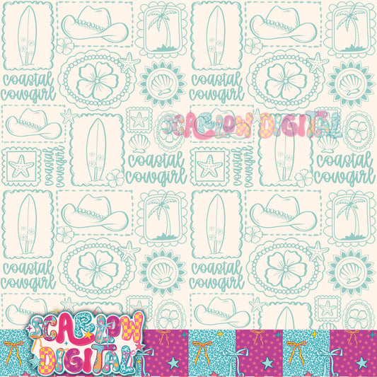 Coastal Cowgirl Single Color Seamless Pattern Digital Design