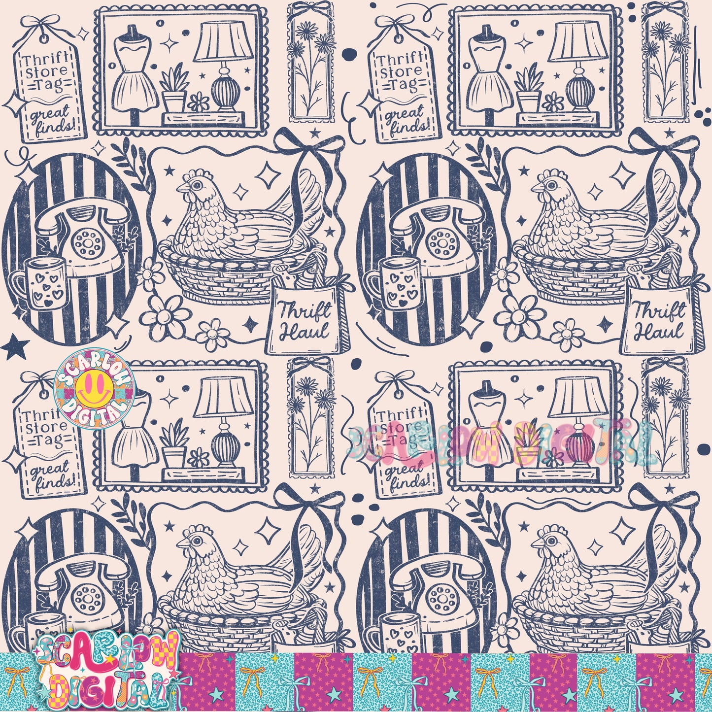 Thrift Store Goods Seamless Pattern Digital Design