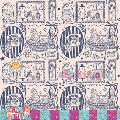 Thrift Store Goods Seamless Pattern Digital Design