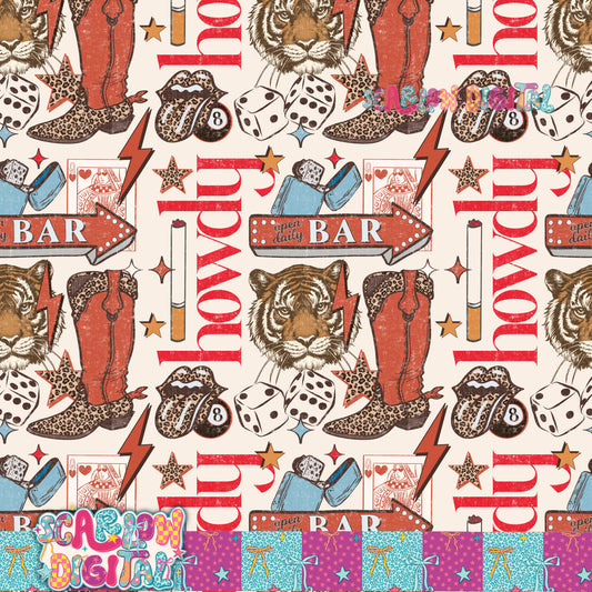 Howdy Western Collage Seamless Pattern Digital Design