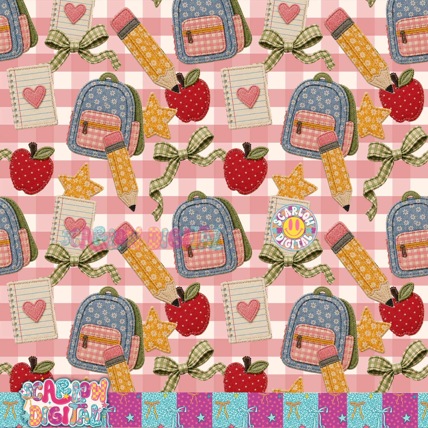 Back to School Faux Patchwork Seamless Pattern Digital Design