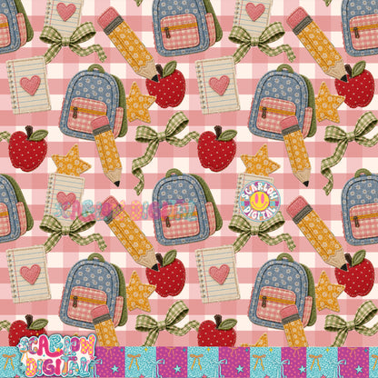 Back to School Faux Patchwork Seamless Pattern Digital Design