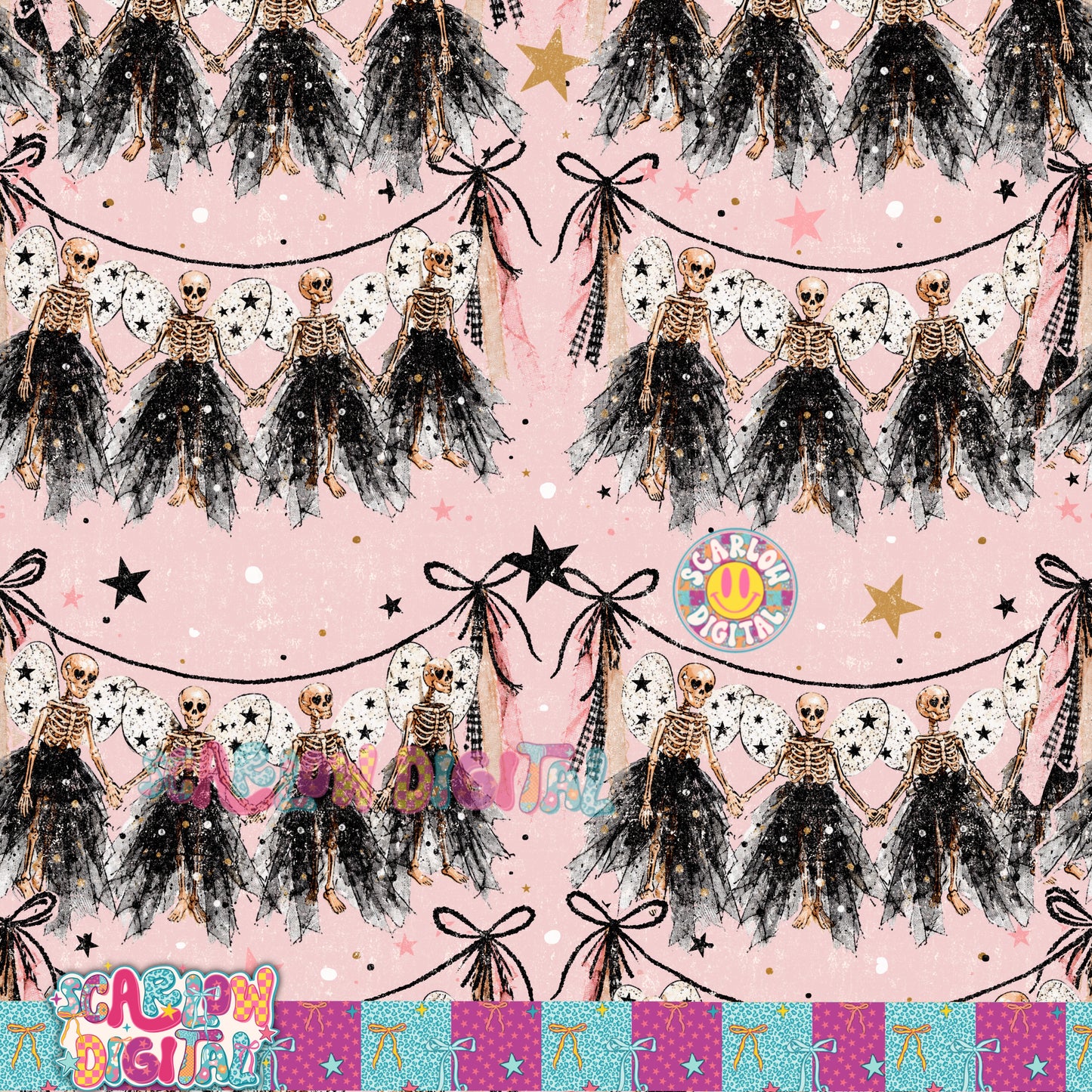 Skeleton Garland Seamless Pattern Digital Design