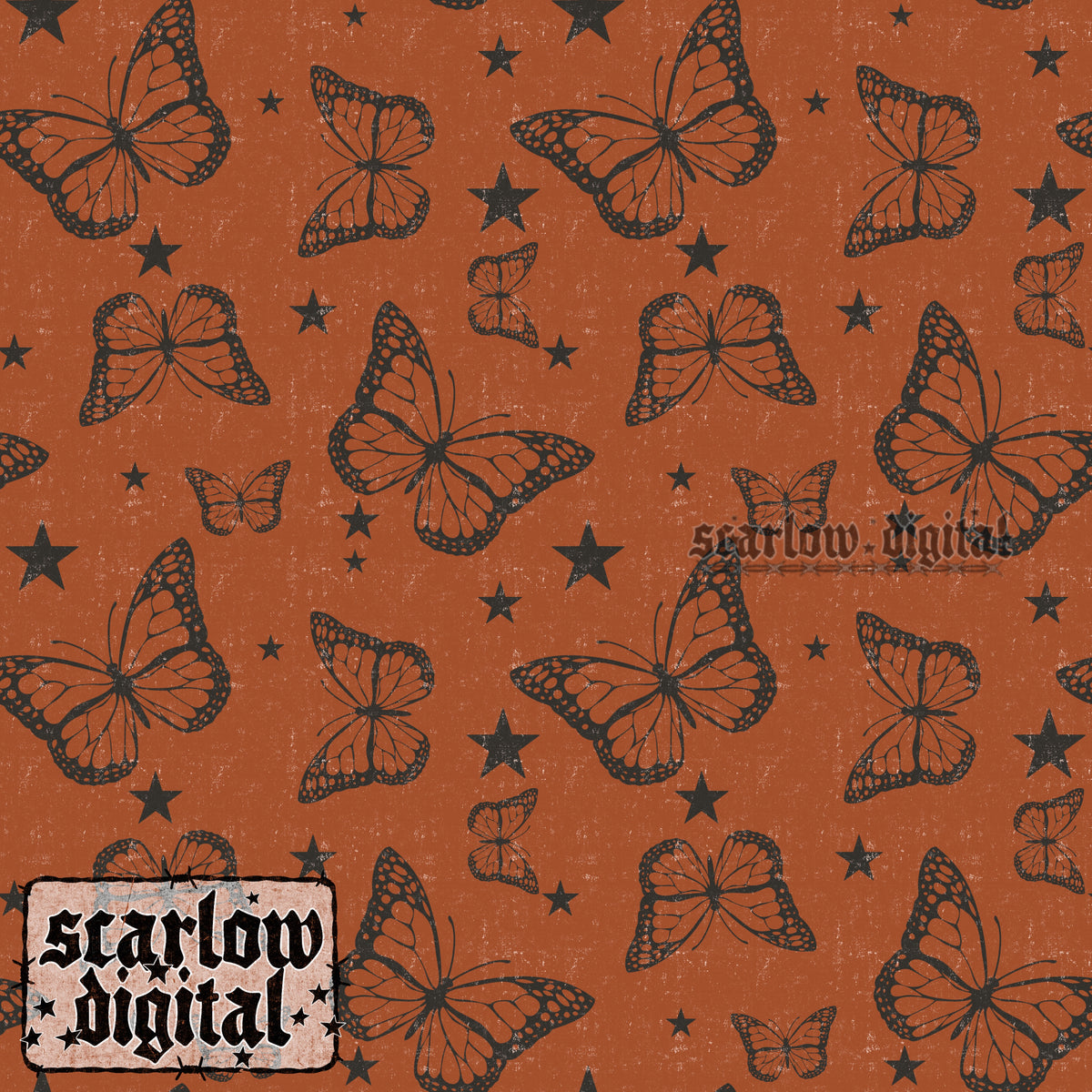 Orange Butterflies Seamless Pattern Digital Design