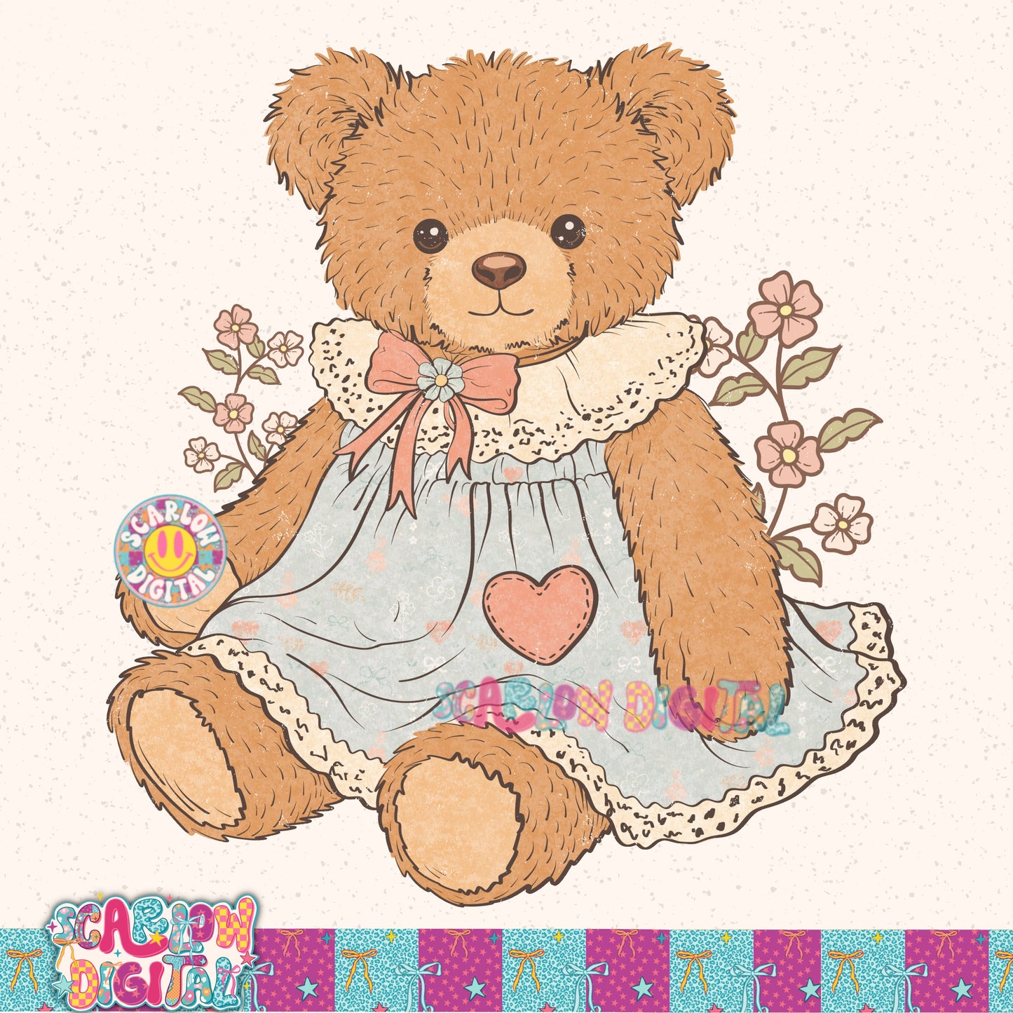 Vintage Teddy Bear PNG Digital Design