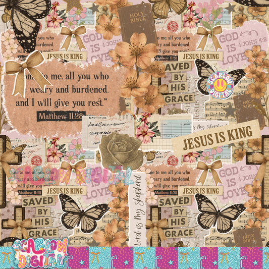 Christian Scrapbook Seamless Pattern Digital Design