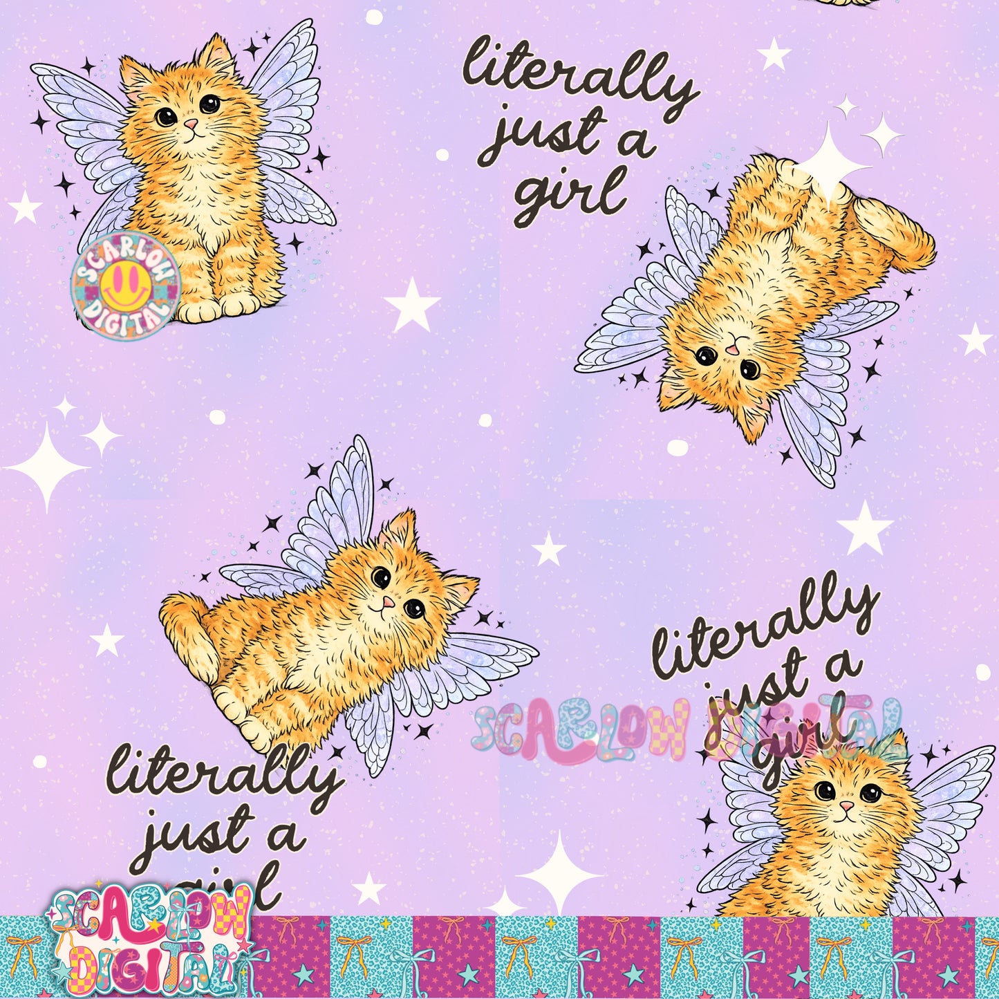 Literally Just a Girl Seamless Pattern Cat Digital Design