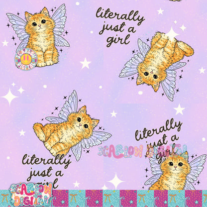 Literally Just a Girl Seamless Pattern Cat Digital Design