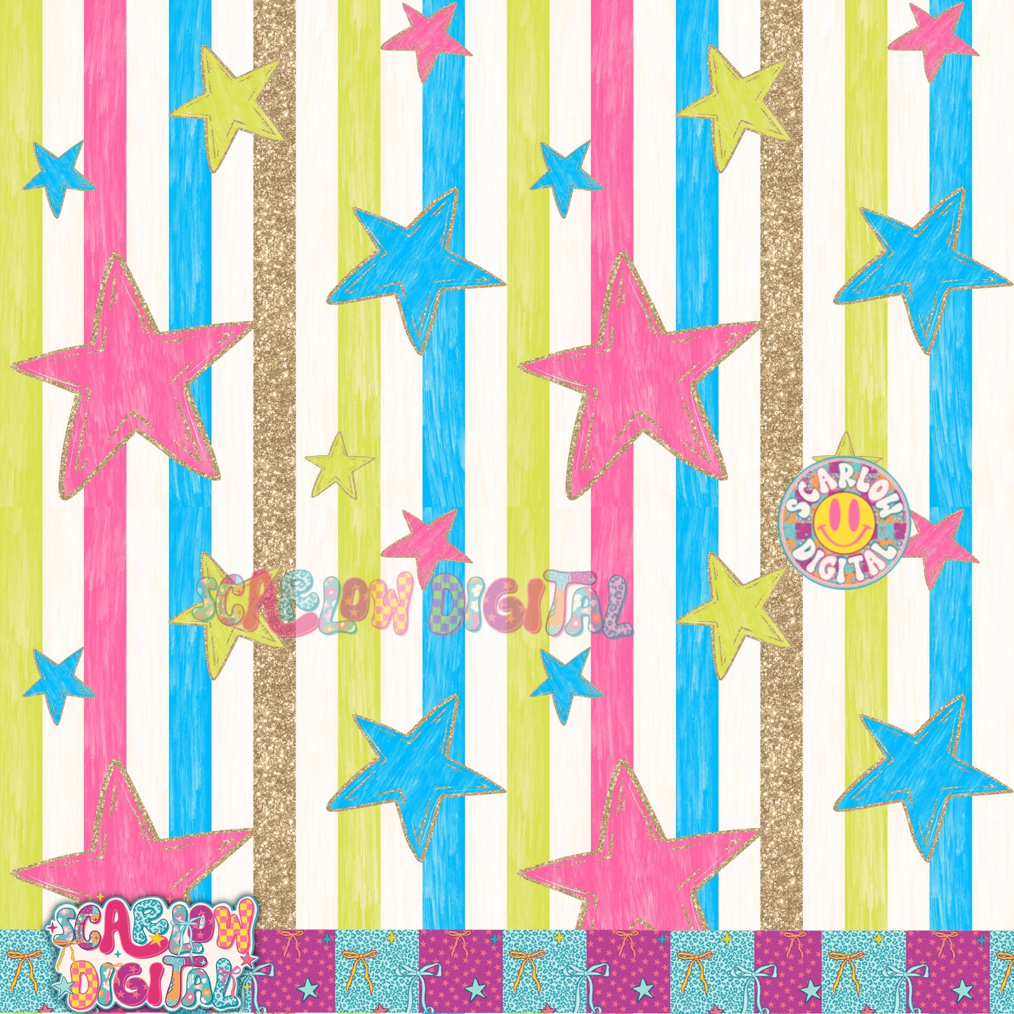 Stars Stripes Glitter Seamless Pattern Digital Design