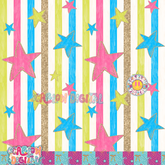 Stars Stripes Glitter Seamless Pattern Digital Design