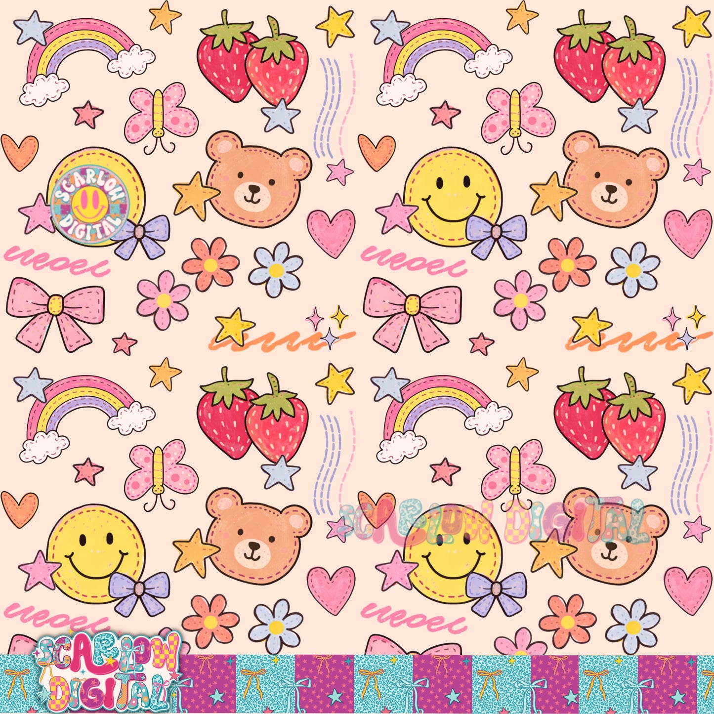Colorful Doodles Seamless Pattern Digital Design