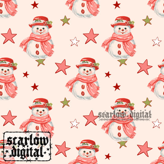 Snowman Stars Seamless Pattern Digital Design