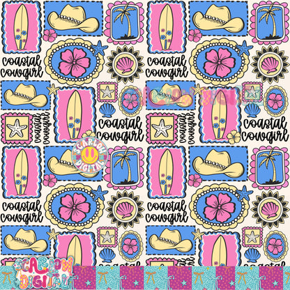 Coastal Cowgirl Full Color Seamless Pattern Digital Design