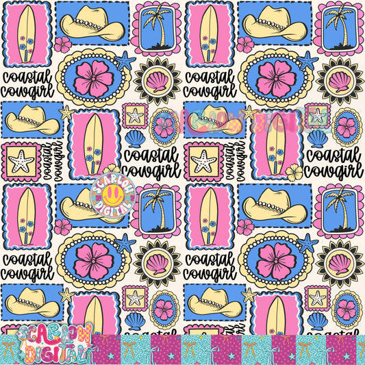 Coastal Cowgirl Full Color Seamless Pattern Digital Design