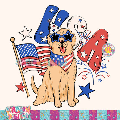 Patriotic Golden Retriever USA PNG Digital Design