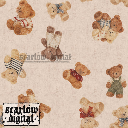 Vintage-Style Teddy Bears Seamless Pattern Digital Design