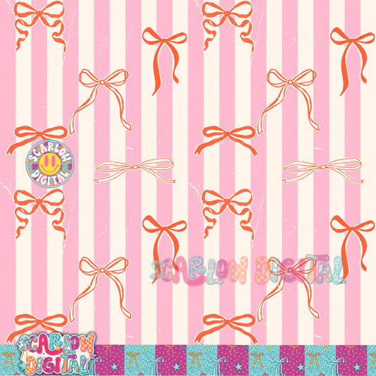 Orange and Pink Stripes with Bows Seamless Pattern Digital Design