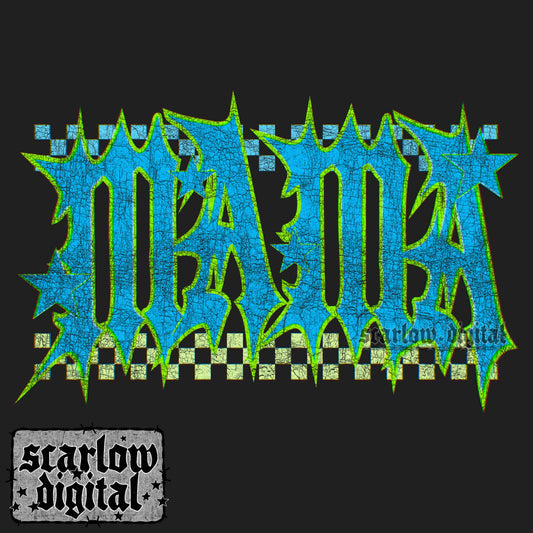 Blue Green Grunge Rocker Mama PNG Digital Design