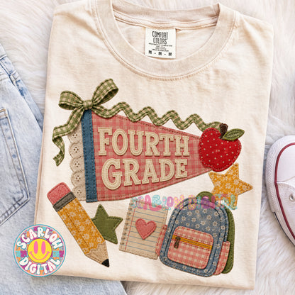 Fourth Grade  Faux Patchwork Back to School PNG Digital Design