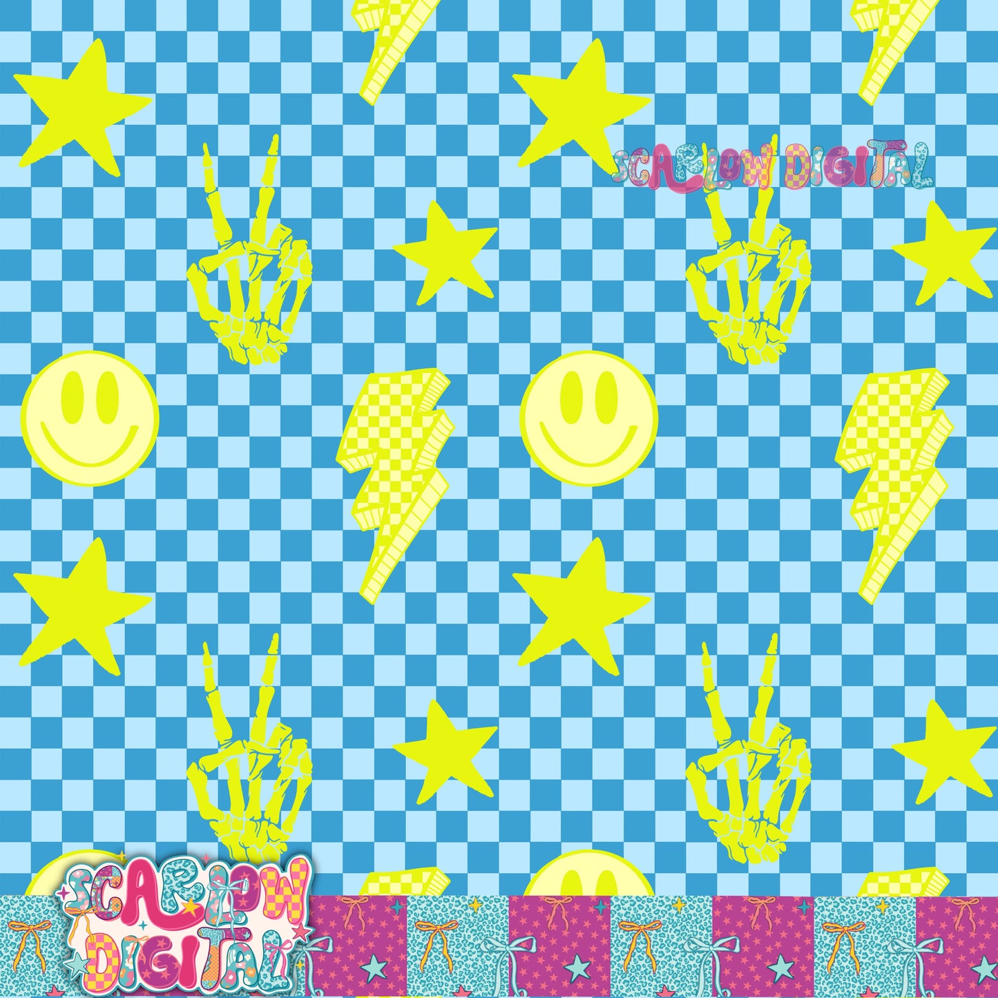 Lime Blue Seamless Pattern Digital Design