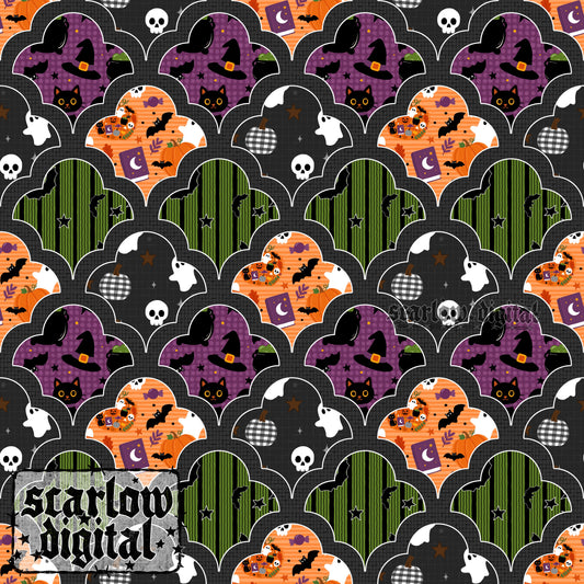 Halloween Scallops Seamless Pattern Digital Design
