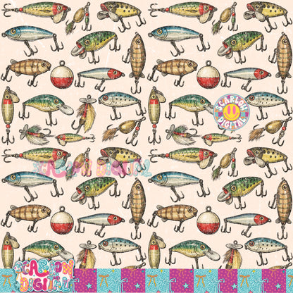 Vintage Fishing Lures Seamless Pattern Digital Design