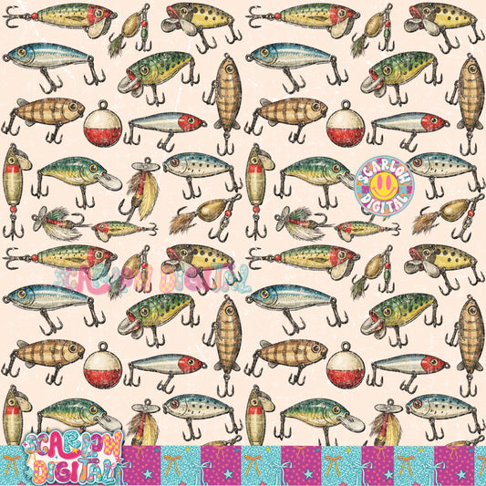 Vintage Fishing Lures Seamless Pattern Digital Design