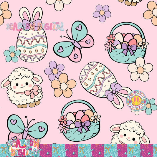 Easter Doodles Seamless Pattern Digital Design