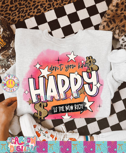 Happy is the New Rich PNG Digital Design