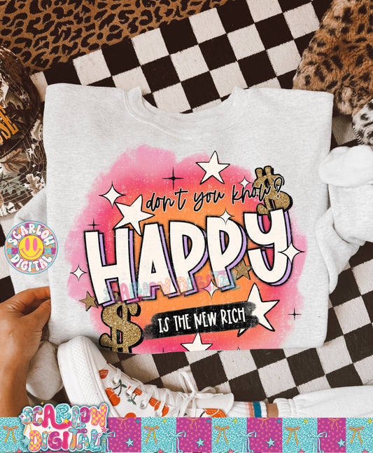 Happy is the New Rich PNG Digital Design