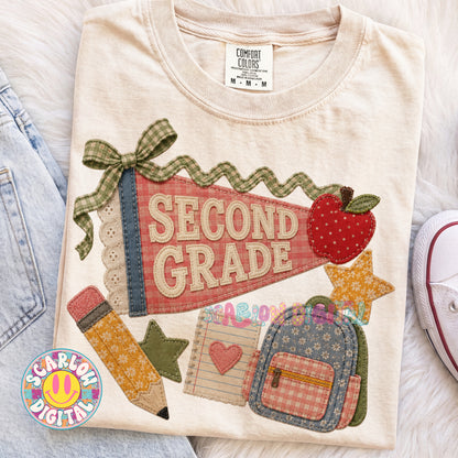 Second Grade  Faux Patchwork Back to School PNG Digital Design