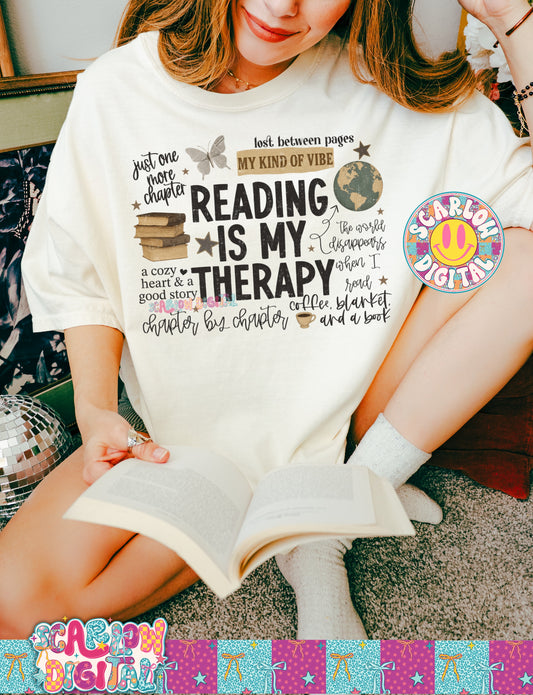 Reading is My Therapy PNG Digital Design