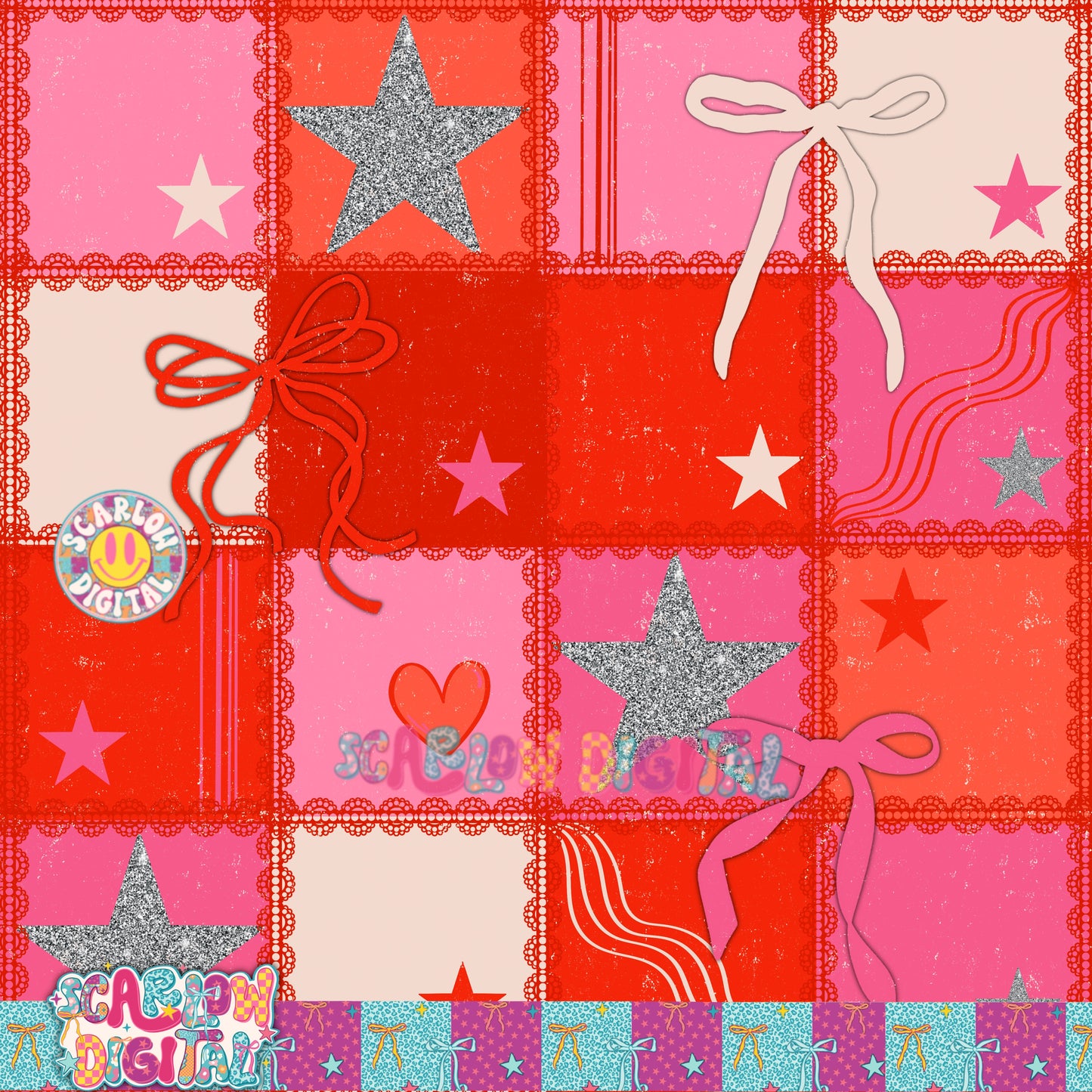 Valentine's Day Checkers Seamless Pattern Digital Design