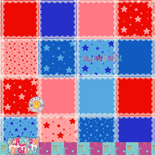 July 4th Checkers Seamless Pattern Digital Design