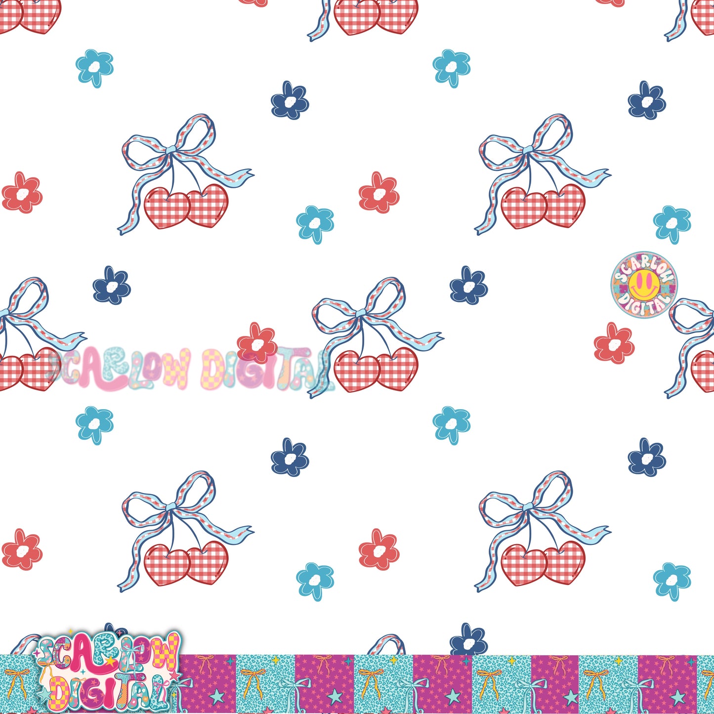 Patriotic Flowers Seamless Pattern Digital Design