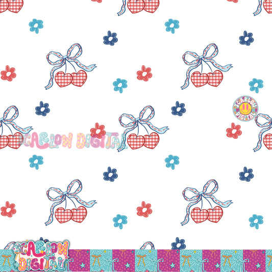 Patriotic Flowers Seamless Pattern Digital Design