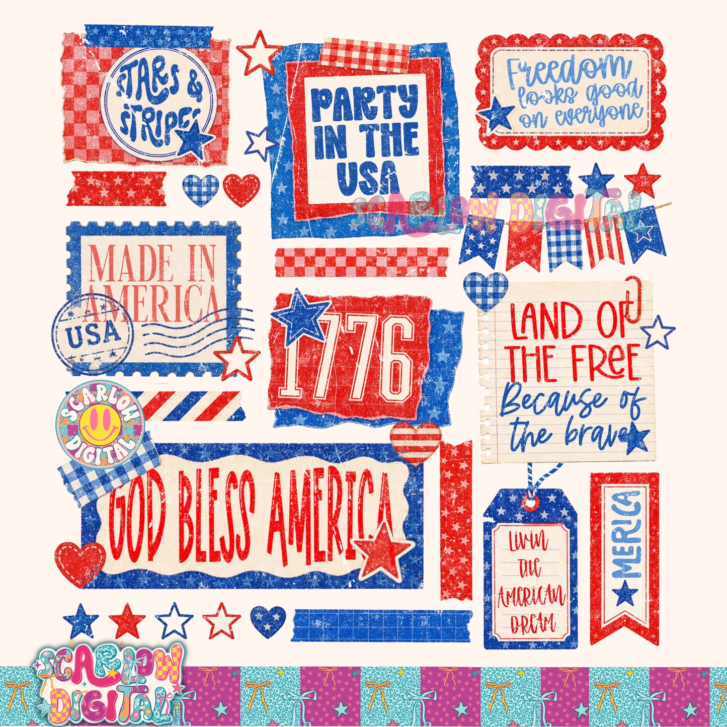 July 4th Pieces PNG Digital Design